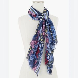 Talbots floral scarf large oblong twinkle wrap blue pink preppy stripes